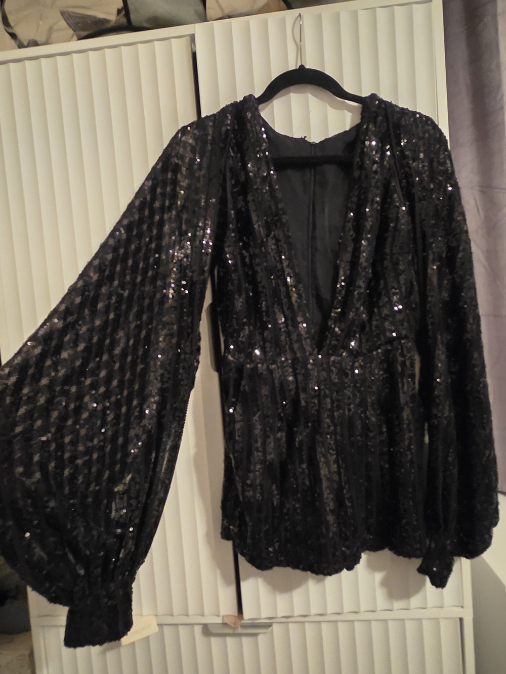 Source Unknown Black Sequin Deep V Romper